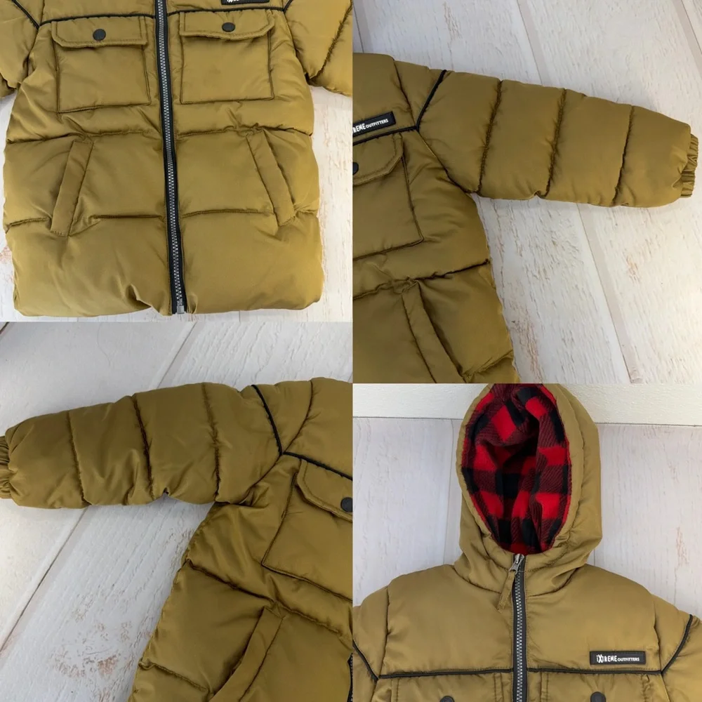 iXtreme‎ Boys Puffer Jacket 4T Tan Hooded Plaid Lined Coat